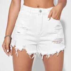 NWT Bershka Off-White Distressed Denim Shorts Size 6